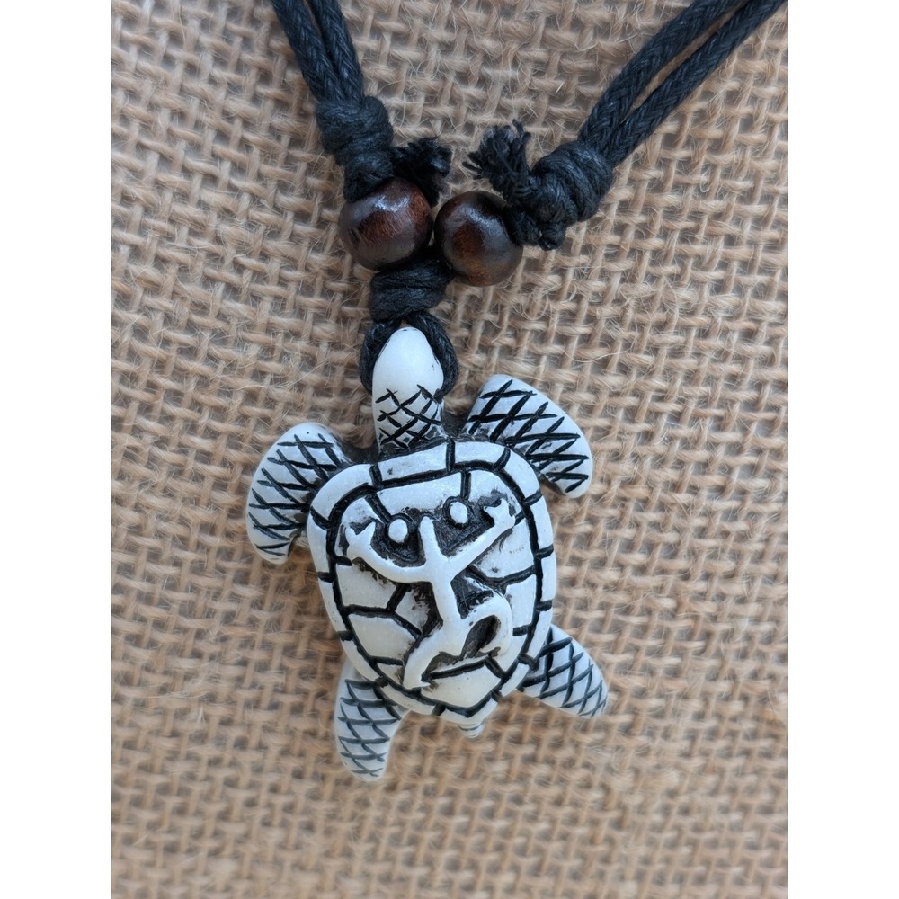 Boho Sea Turtle Pendant Necklace Adjustable Cord Beach Coastal Tribal Hippie...